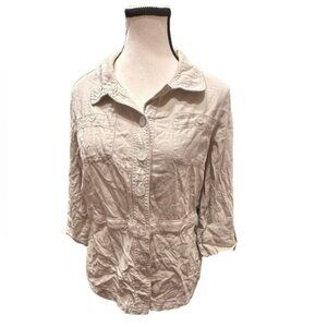 Womens Sag Harbor Fitted Waist Linen blend  Shirt  Shacket Medium
